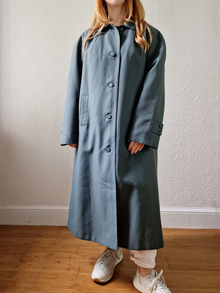 Vintage Muted Green Single Breasted Medium Length Trench Coat with Removable Lining - M/L