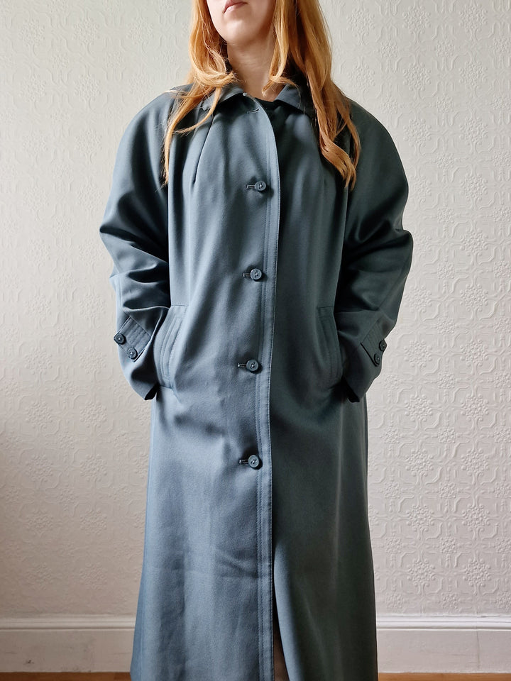 Vintage Muted Green Single Breasted Medium Length Trench Coat with Removable Lining - M/L