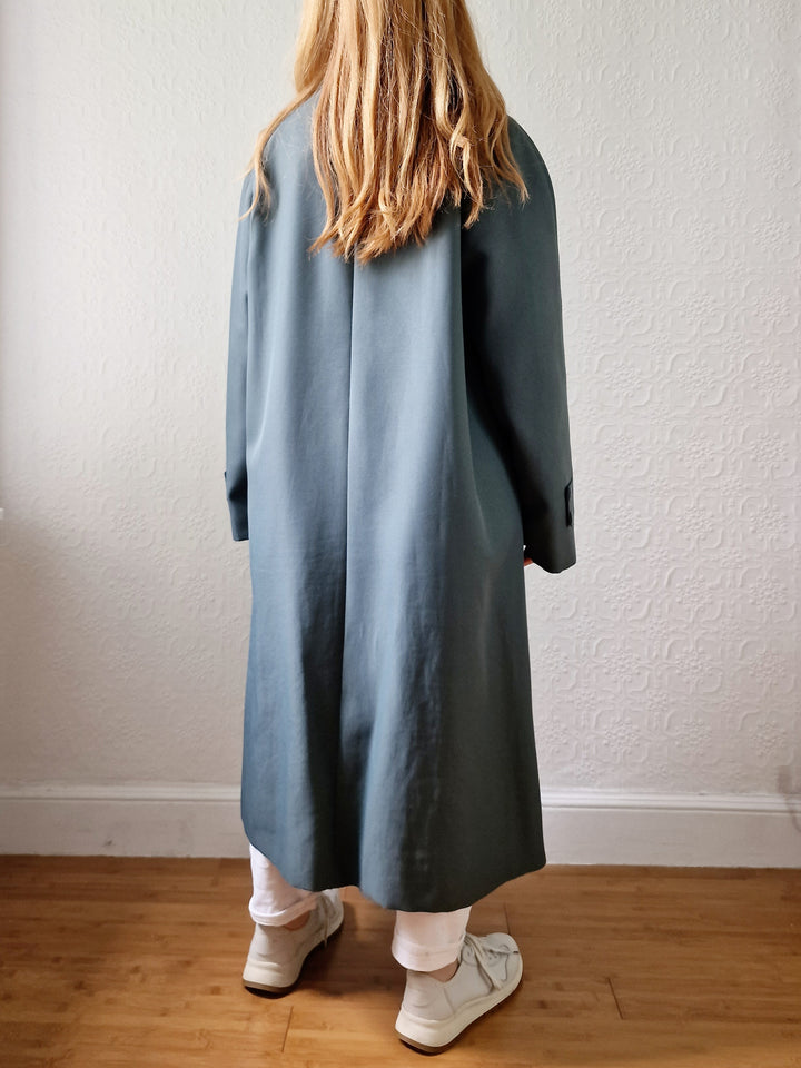 Vintage Muted Green Single Breasted Medium Length Trench Coat with Removable Lining - M/L