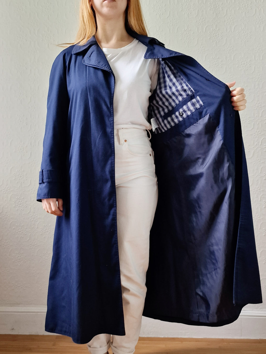 Vintage Navy Blue Single Breasted Trench Coat by Dannimac - S/M