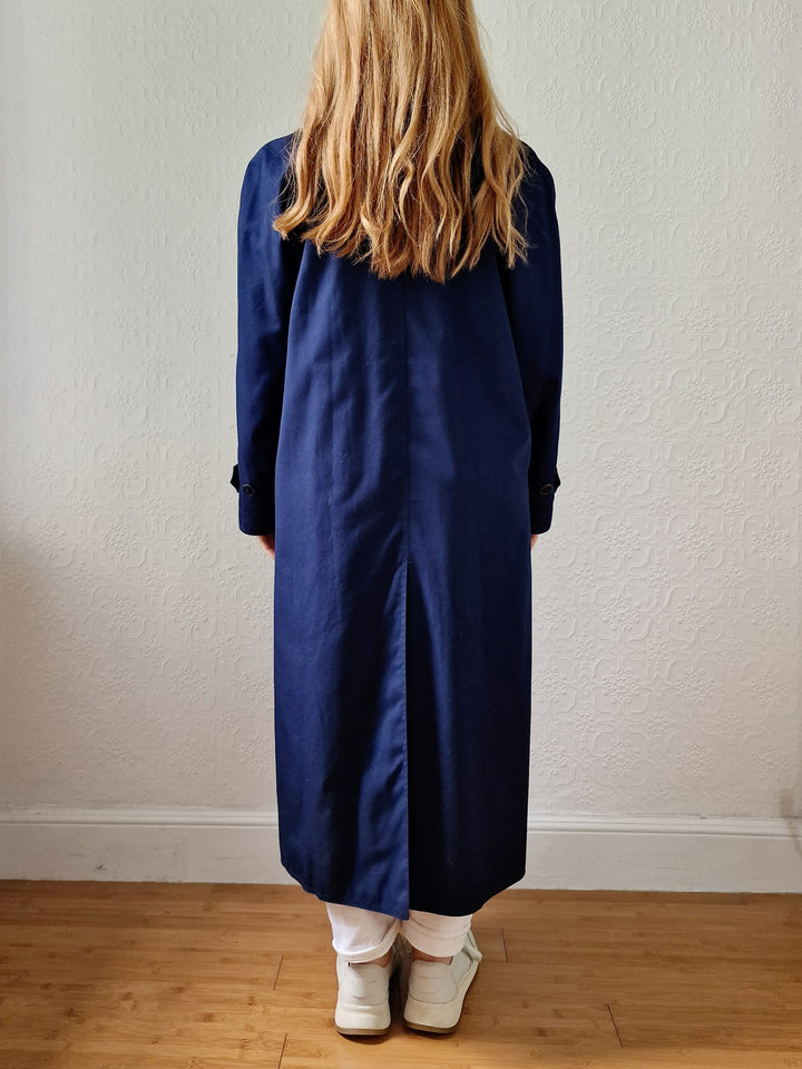 Vintage Navy Blue Single Breasted Trench Coat by Dannimac - S/M