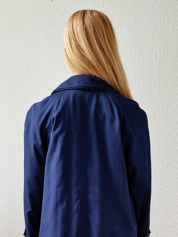 Vintage Navy Blue Single Breasted Trench Coat by Dannimac - S/M