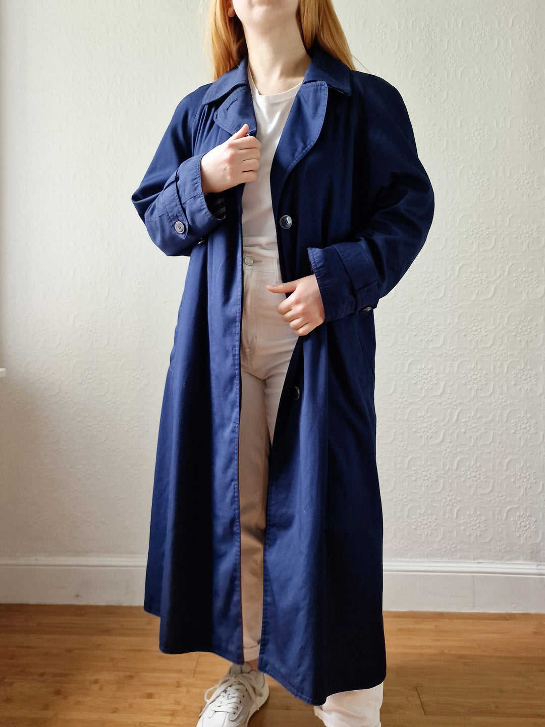 Vintage Navy Blue Single Breasted Trench Coat by Dannimac - S/M