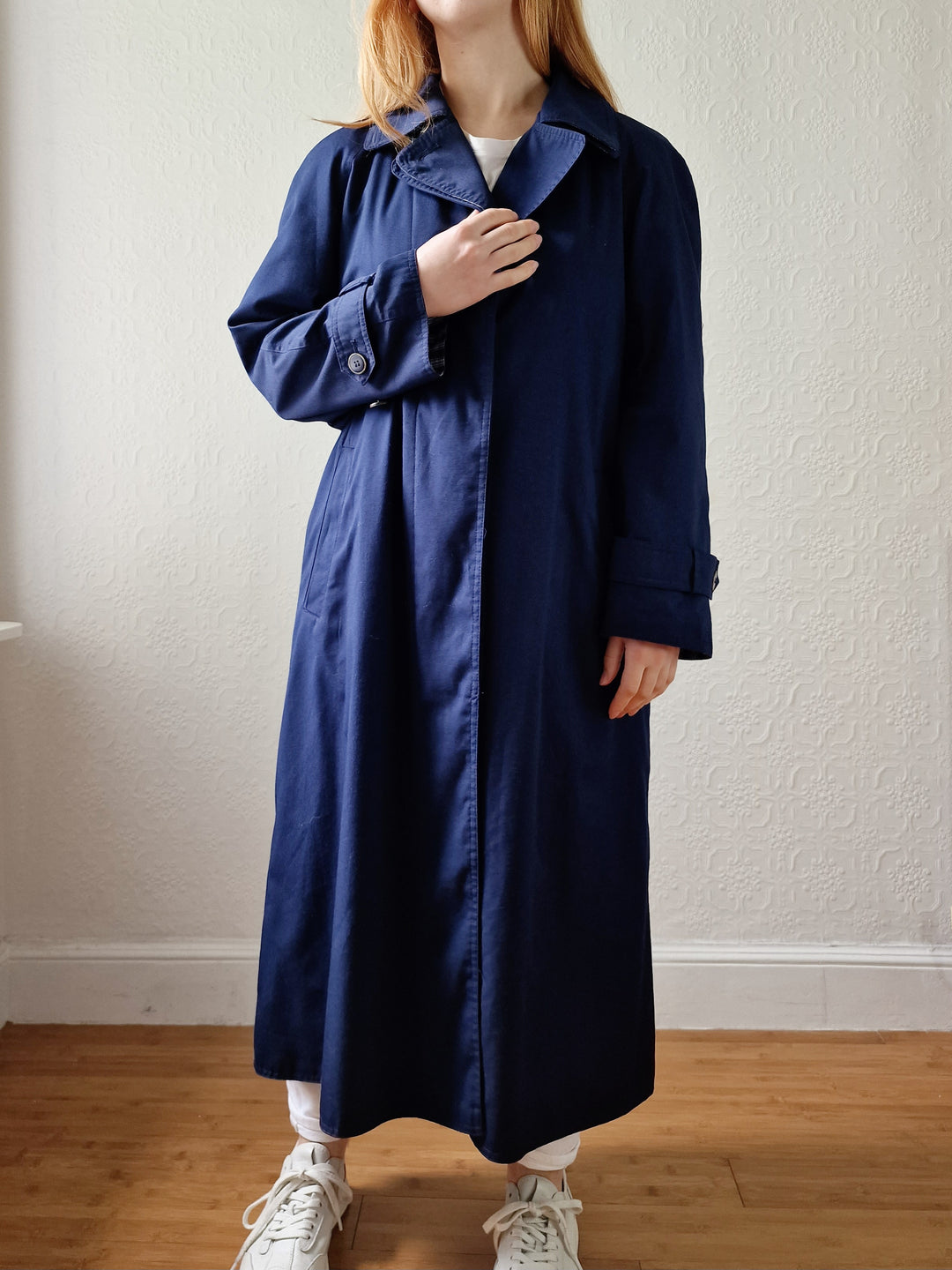 Vintage Navy Blue Single Breasted Trench Coat by Dannimac - S/M