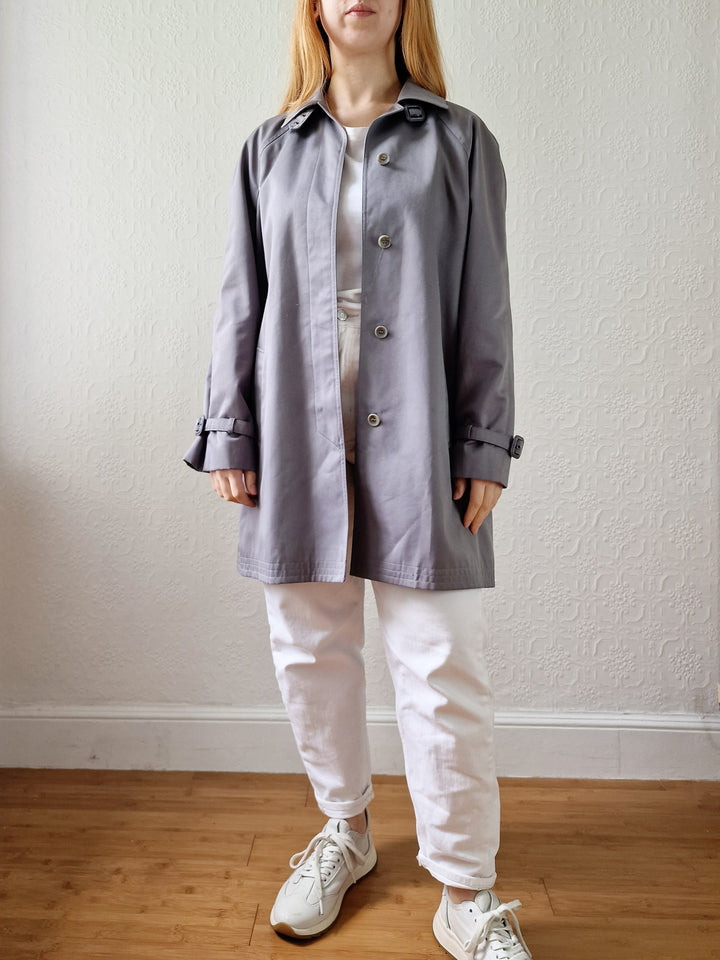 Vintage Grey Single Breasted Medium Length Trench Coat by Dannimac - M