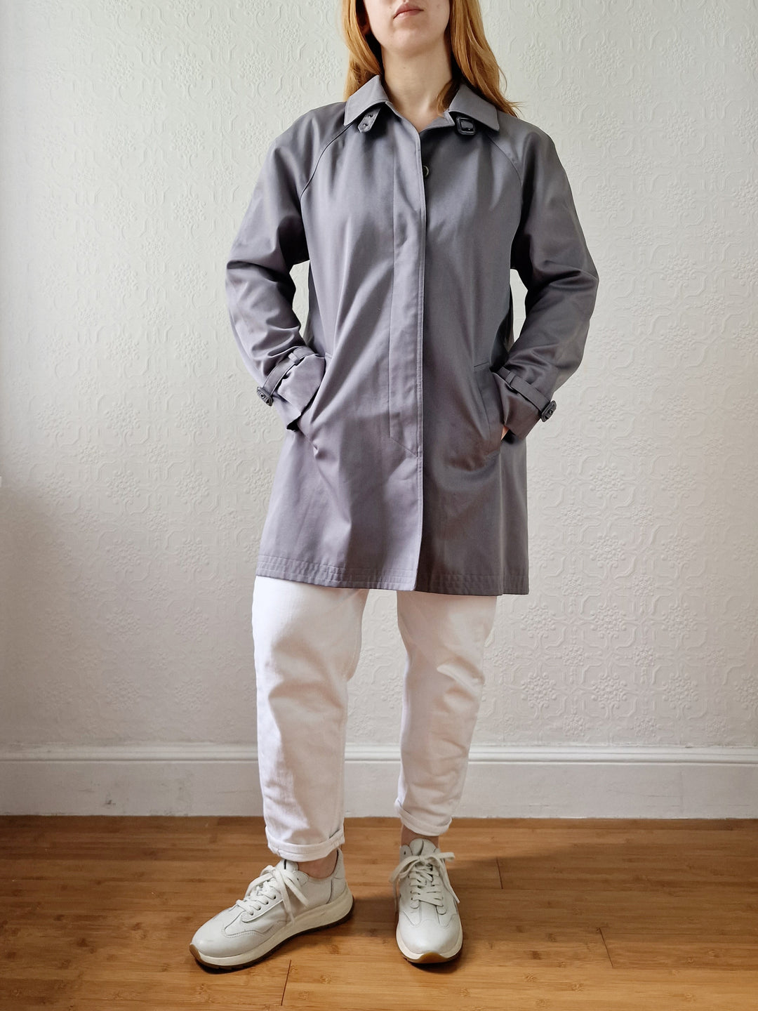 Vintage Grey Single Breasted Medium Length Trench Coat by Dannimac - M