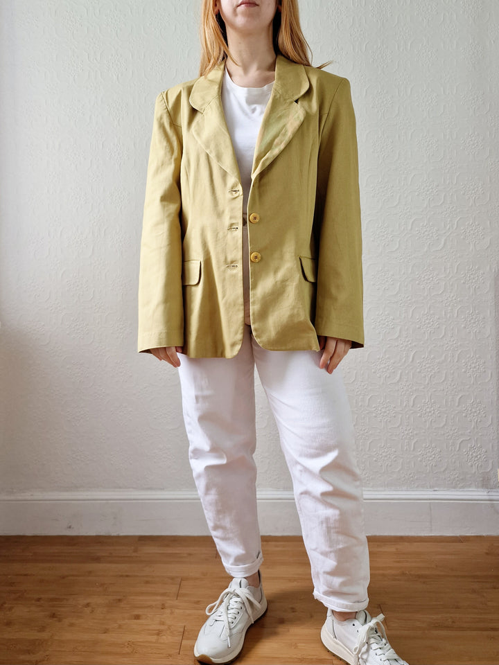 Vintage 90s Mustard Lightweight Cotton Blazer Style Jacket - M