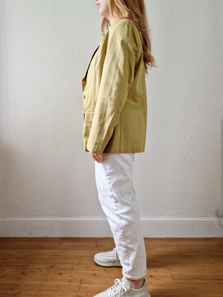 Vintage 90s Mustard Lightweight Cotton Blazer Style Jacket - M