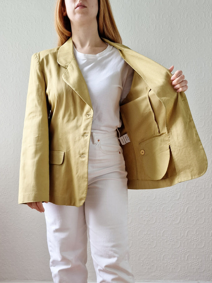 Vintage 90s Mustard Lightweight Cotton Blazer Style Jacket - M