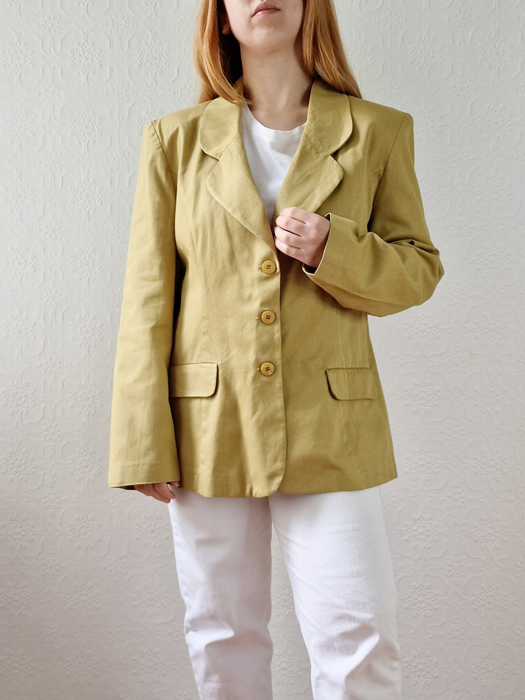 Vintage 90s Mustard Lightweight Cotton Blazer Style Jacket - M