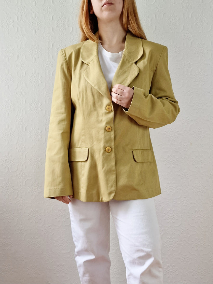 Vintage 90s Mustard Lightweight Cotton Blazer Style Jacket - M