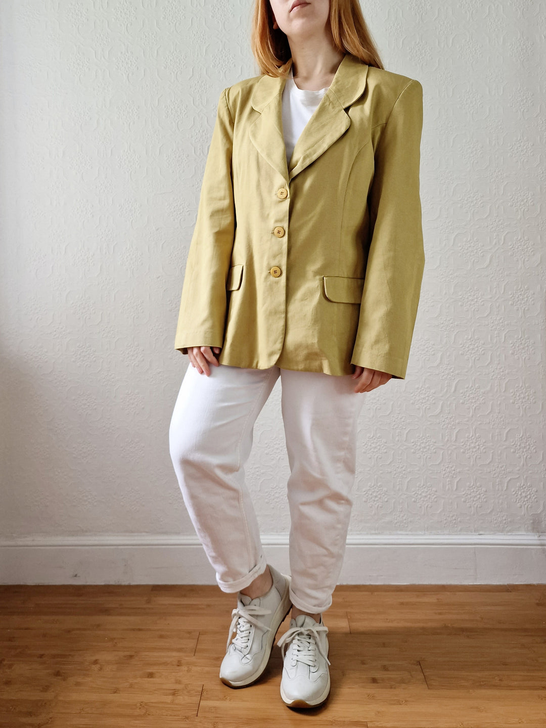 Vintage 90s Mustard Lightweight Cotton Blazer Style Jacket - M