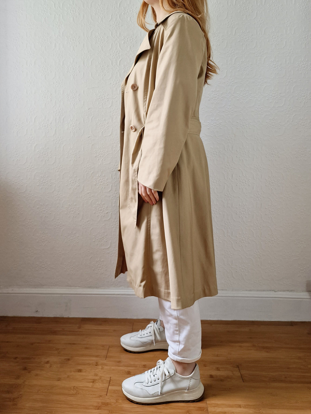 Vintage 70s Camel Double Breasted A-Line Trench Coat - S