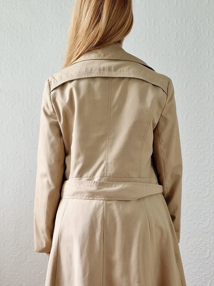 Vintage 70s Camel Double Breasted A-Line Trench Coat - S