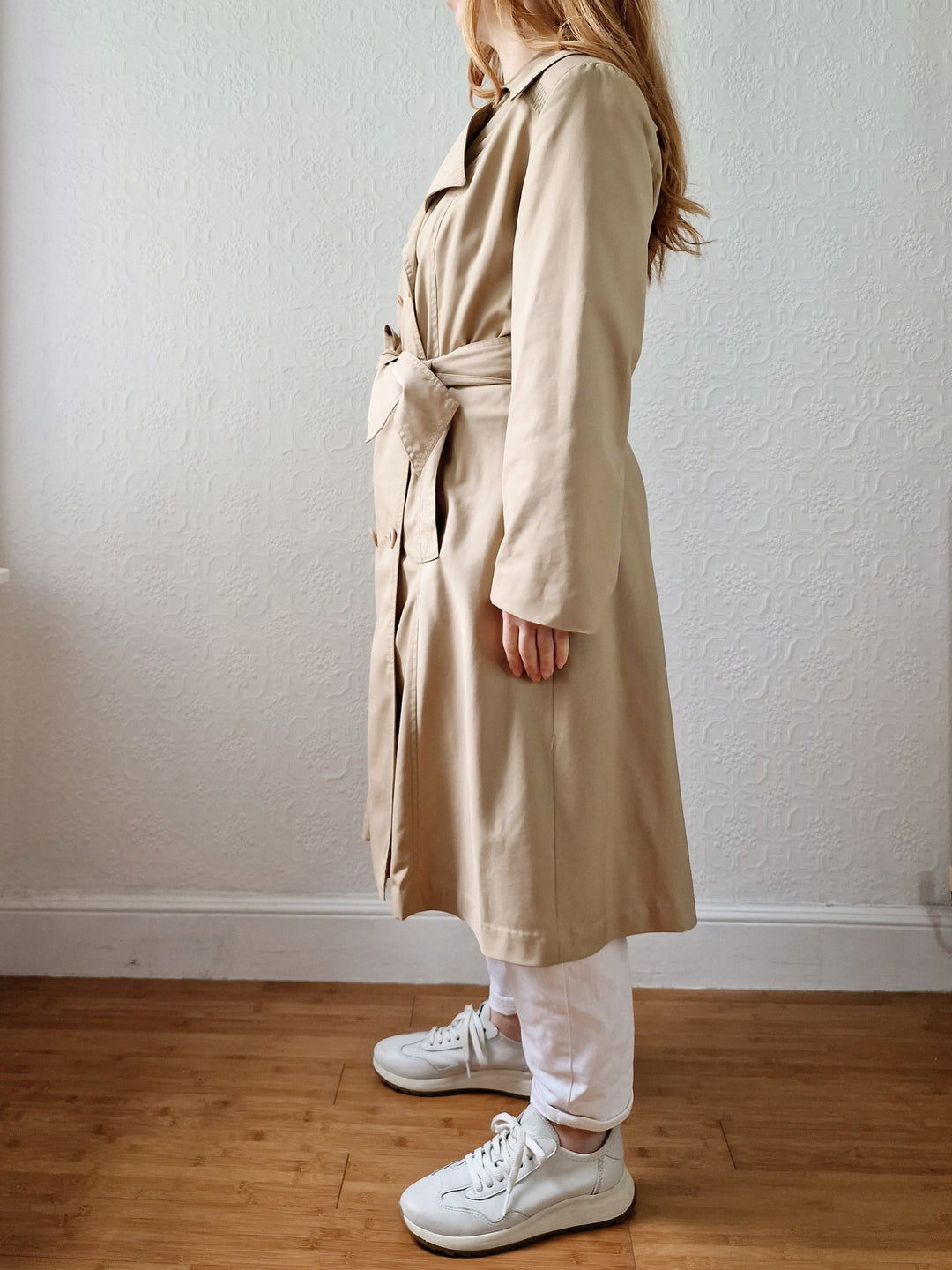 Vintage 70s Camel Double Breasted A-Line Trench Coat - S