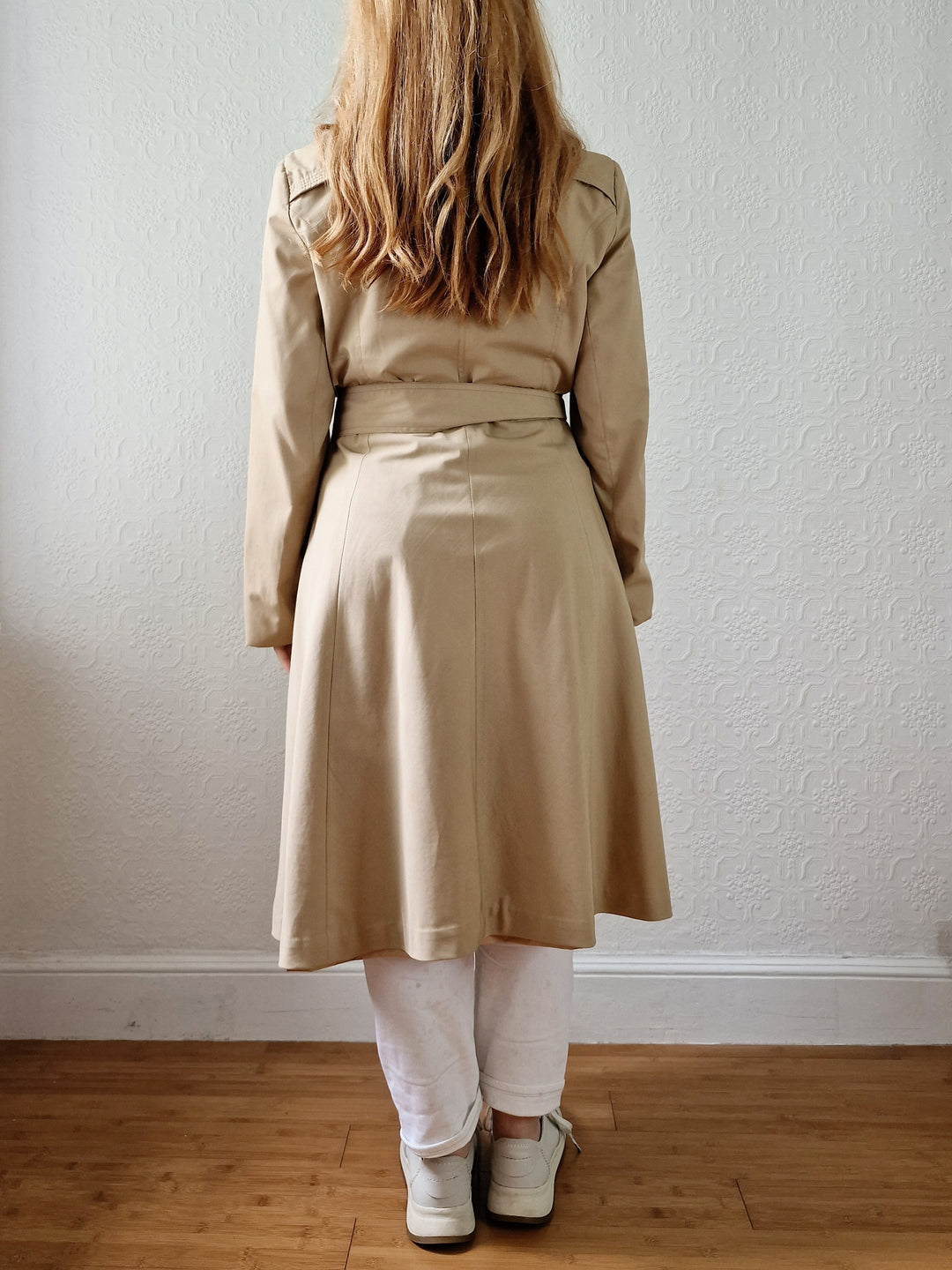 Vintage 70s Camel Double Breasted A-Line Trench Coat - S