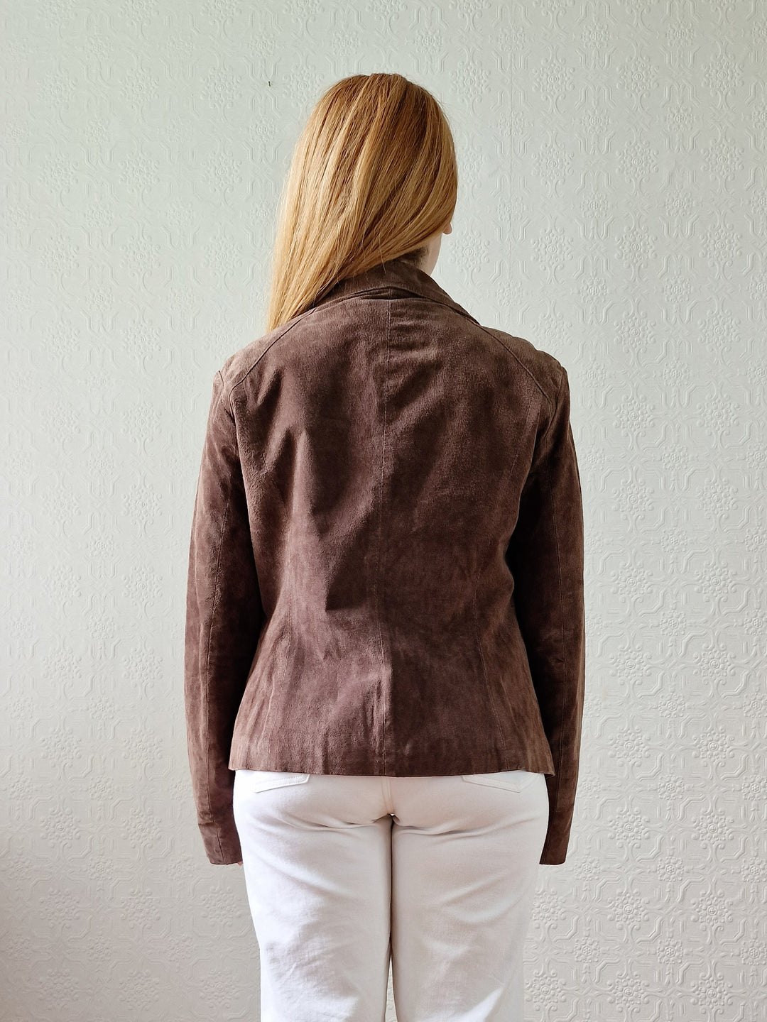 Vintage 90s Dark Brown Genuine Suede Leather Blazer Style Jacket - S