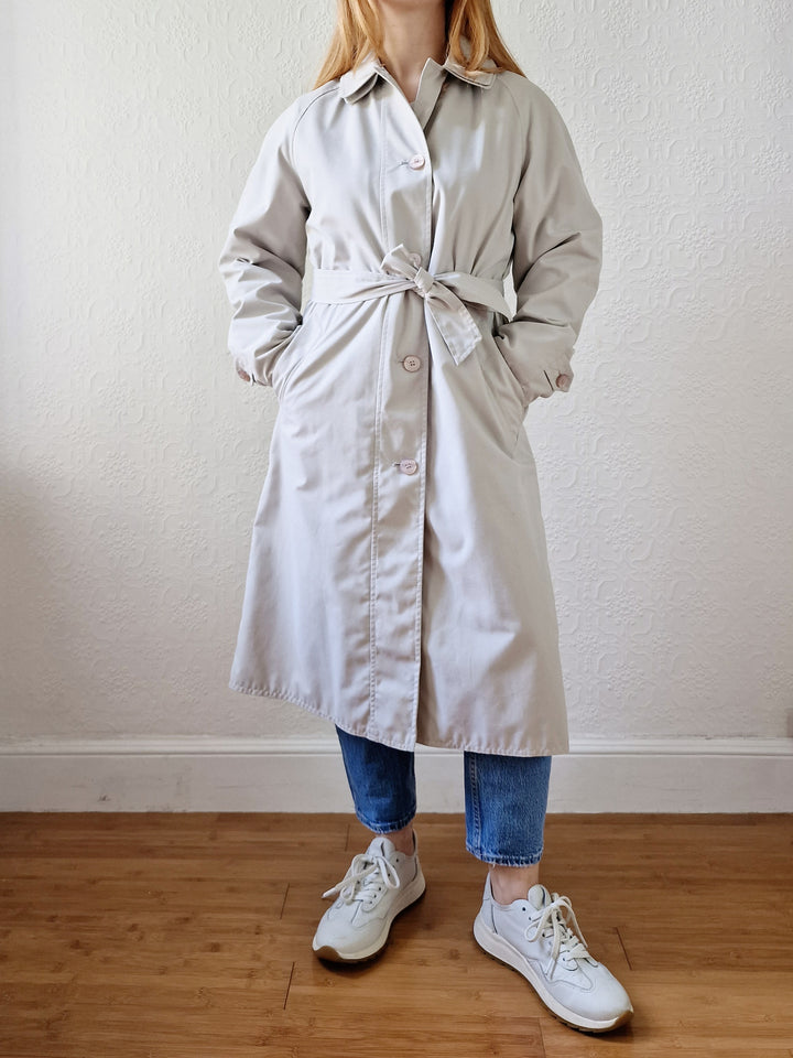 Vintage Lightweight Stone Single Breasted Trench Coat with Belt - S/M