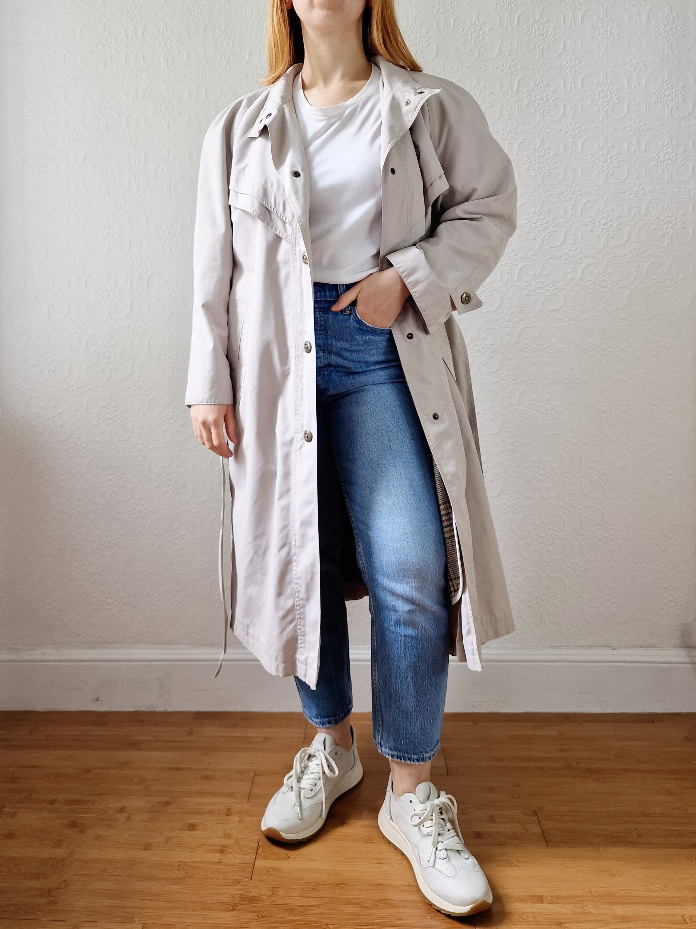 Vintage 80s Stone Single Breasted Trench Coat with Removable Vintage 80s Stone Single Breasted Trench Coat with Removable