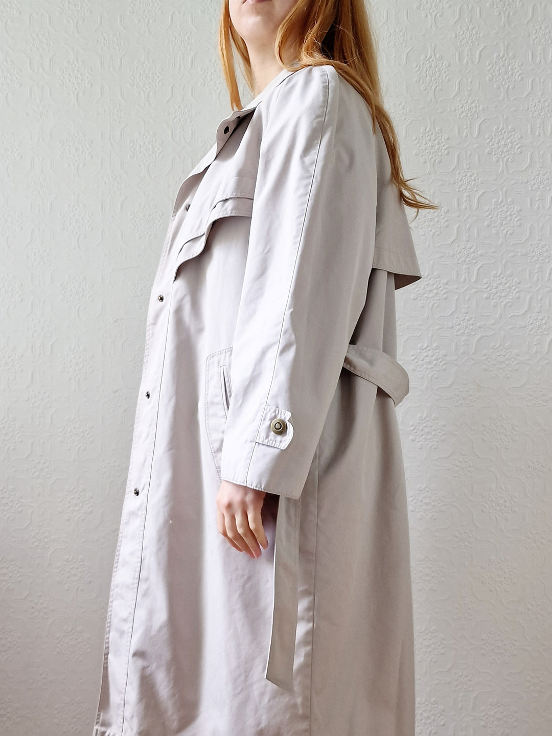 Vintage 80s Stone Single Breasted Trench Coat with Removable Lining - M