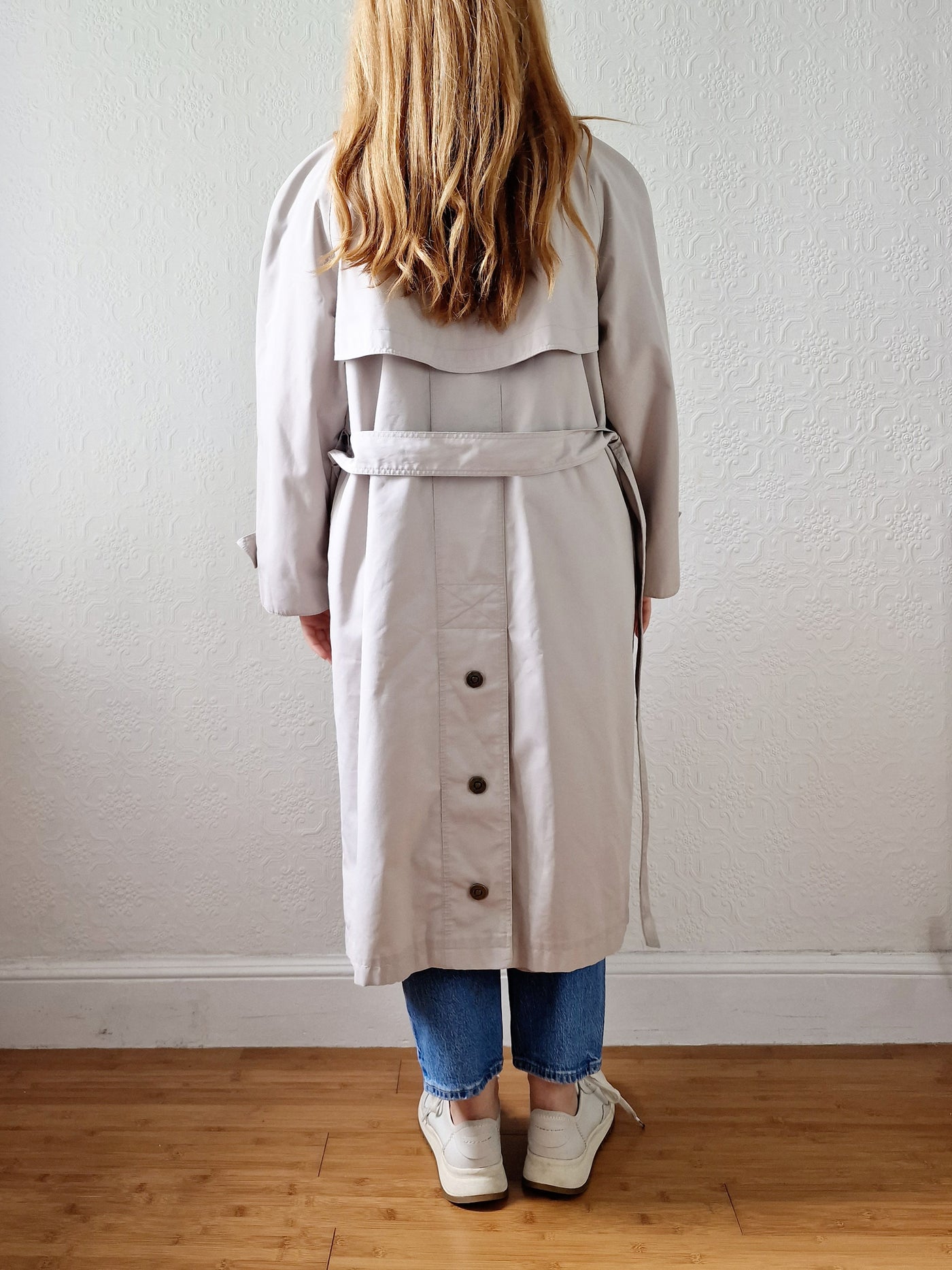 Vintage 80s Stone Single Breasted Trench Coat with Removable Lining - M