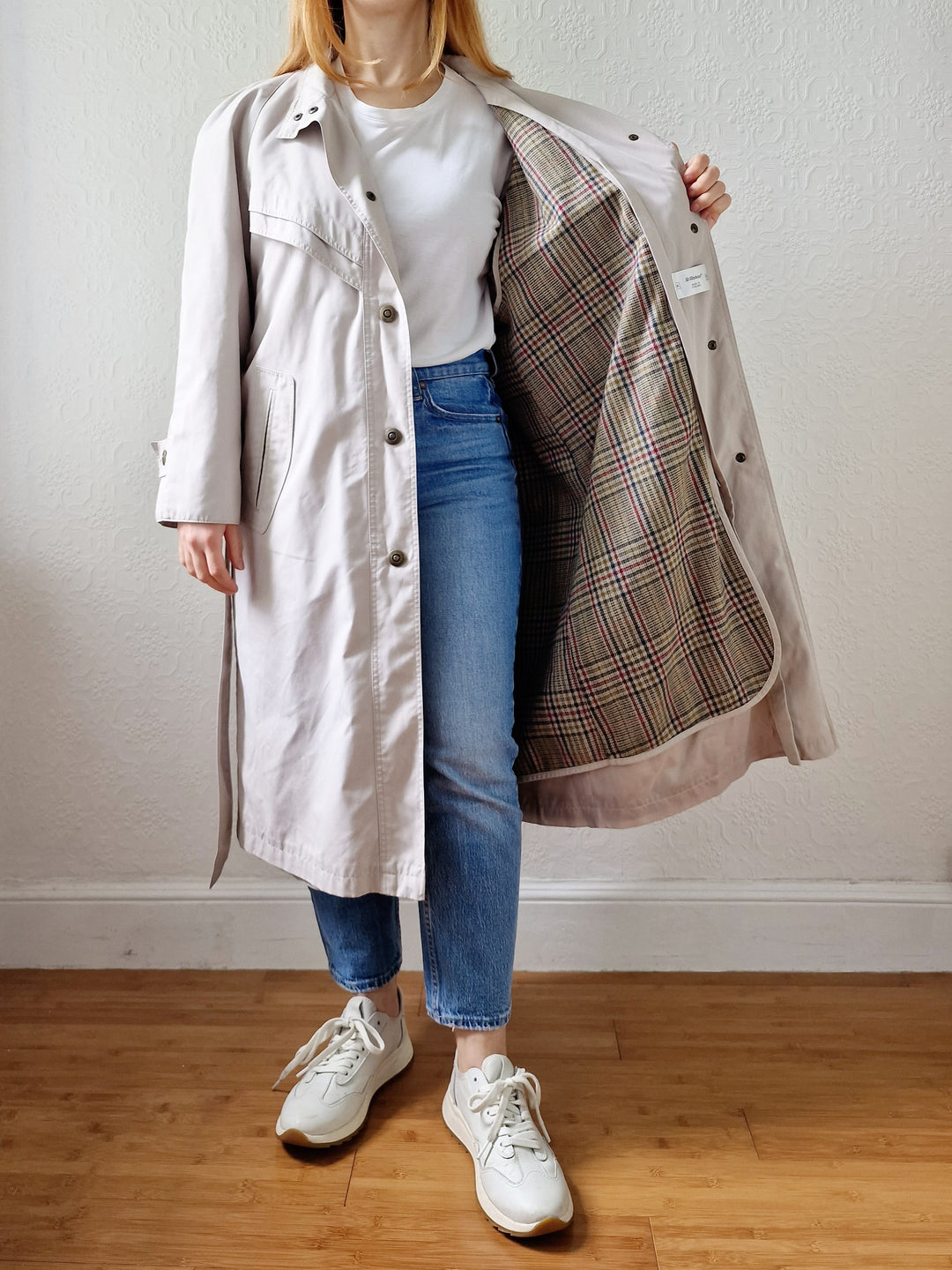 Vintage 80s Stone Single Breasted Trench Coat with Removable Lining - M