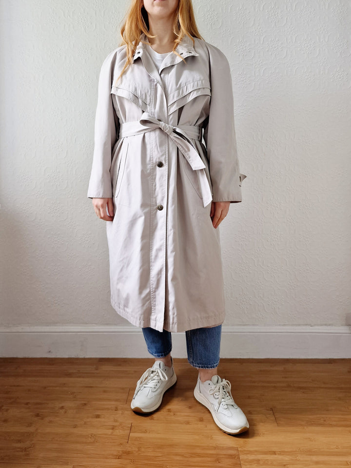 Vintage 80s Stone Single Breasted Trench Coat with Removable Lining - M