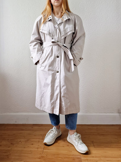 Vintage 80s Stone Single Breasted Trench Coat with Removable Lining - M