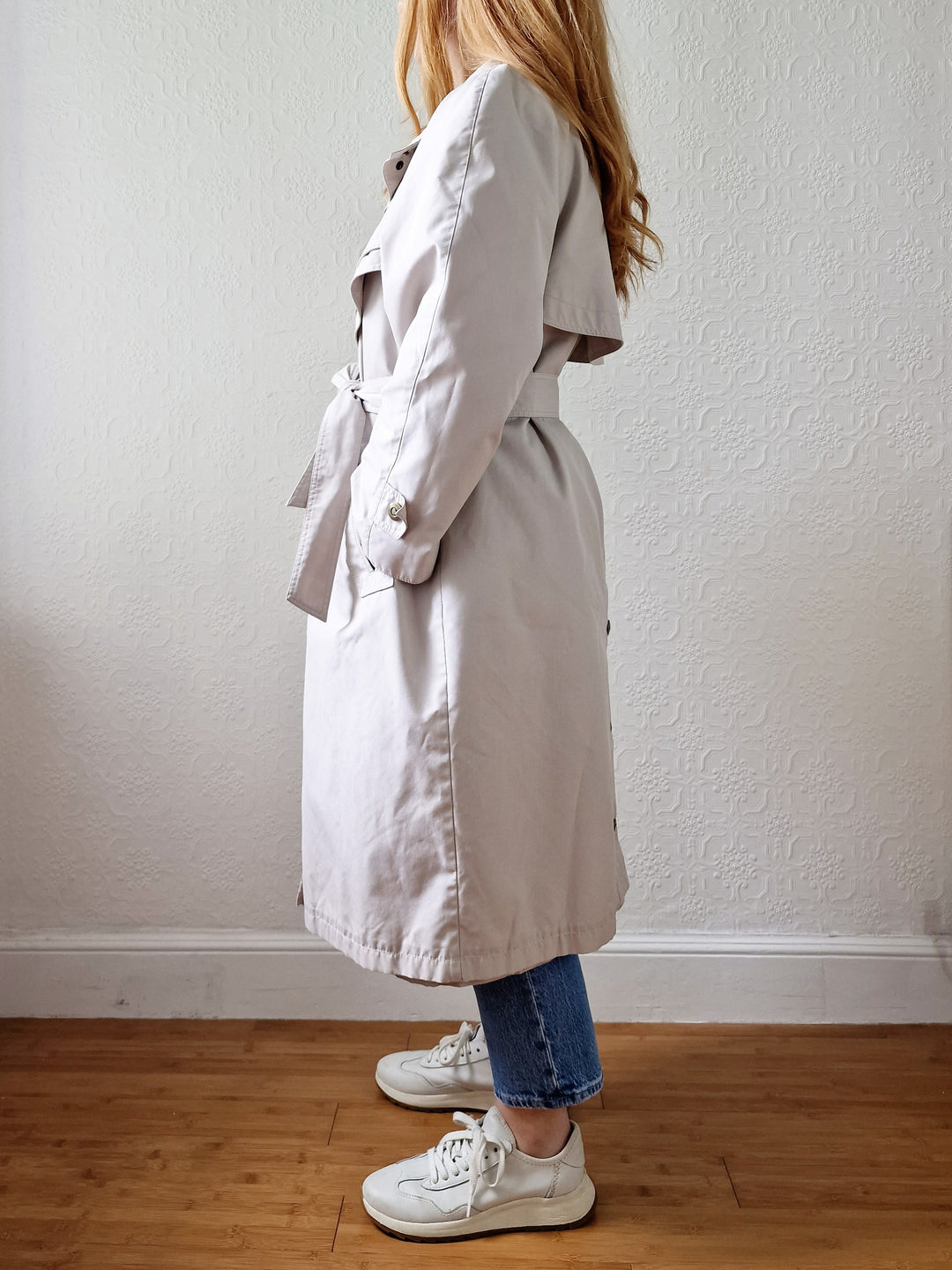 Vintage 80s Stone Single Breasted Trench Coat with Removable Lining - M