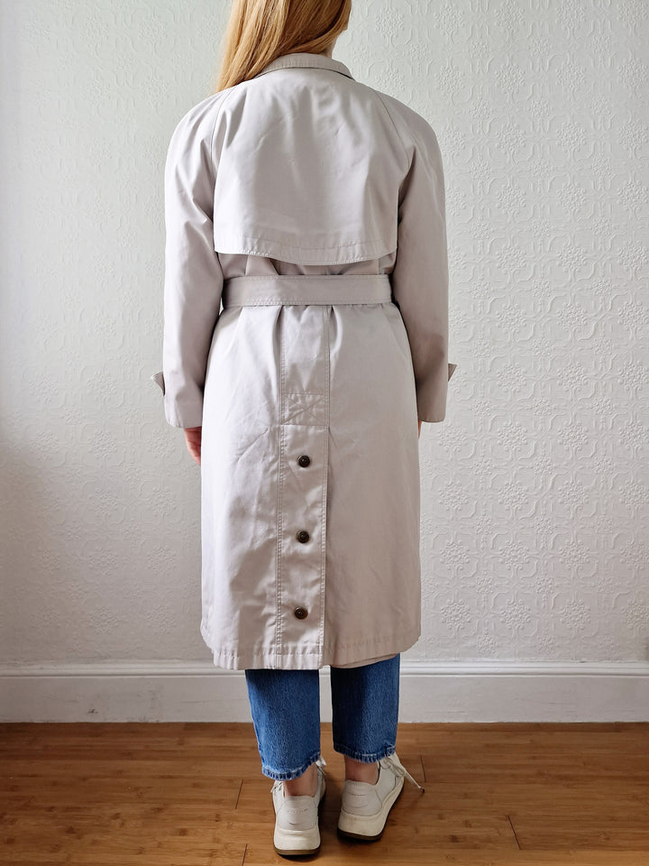 Vintage 80s Stone Single Breasted Trench Coat with Removable Lining - M