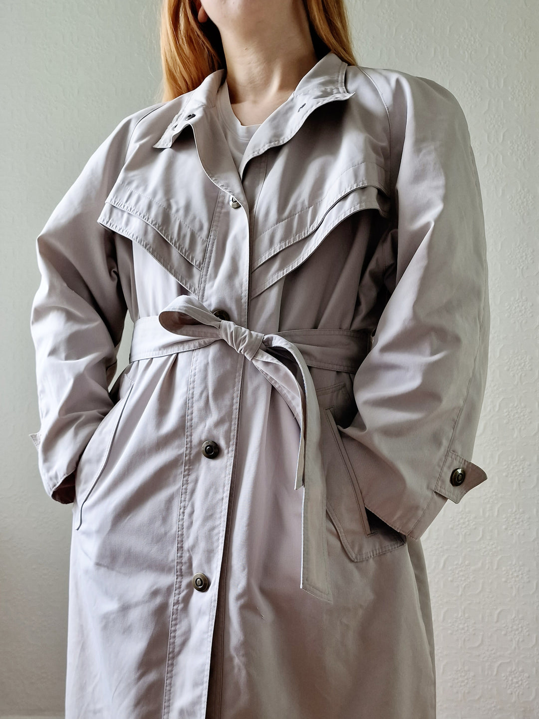 Vintage 80s Stone Single Breasted Trench Coat with Removable Lining - M