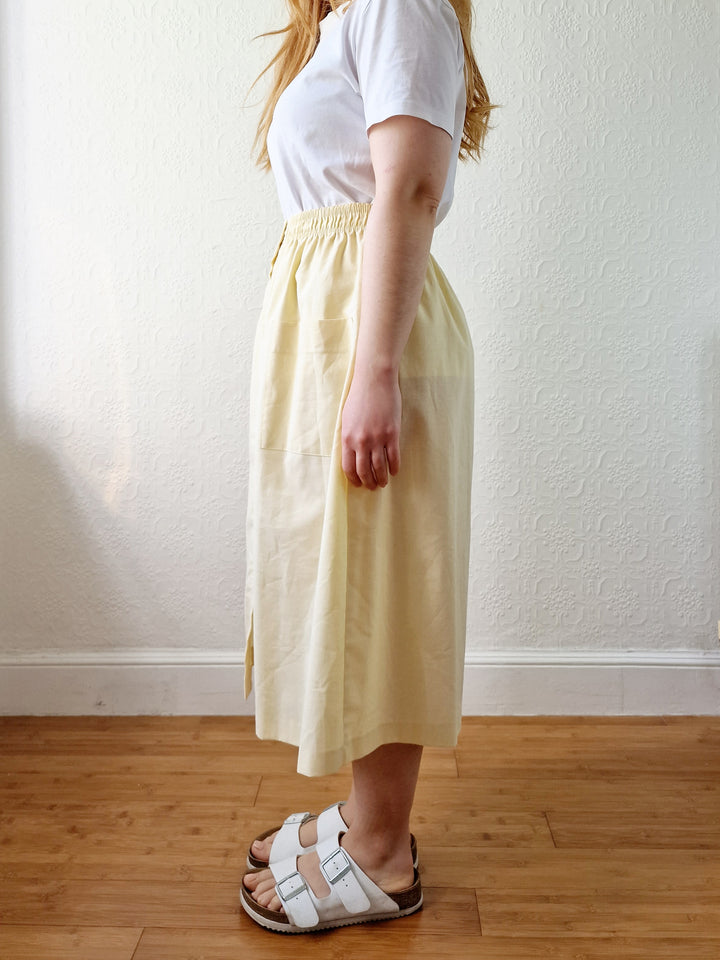 Vintage Light Yellow High Waisted A-Line Skirt - M