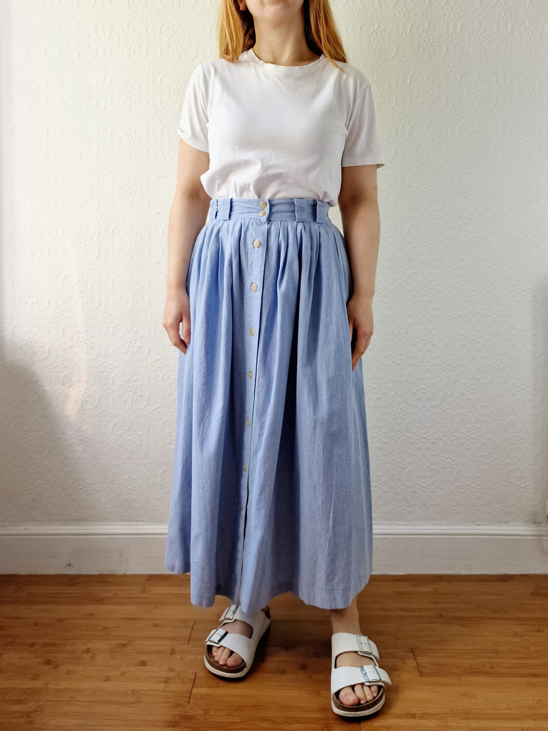 Vintage Light Blue High Waisted A-Line Skirt - S