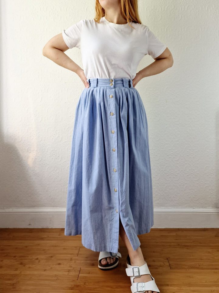 Vintage Light Blue High Waisted A-Line Skirt - S