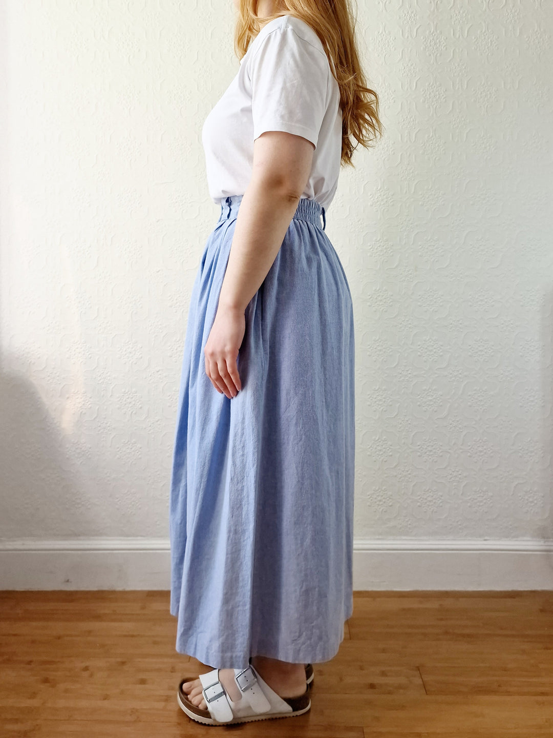 Vintage Light Blue High Waisted A-Line Skirt - S