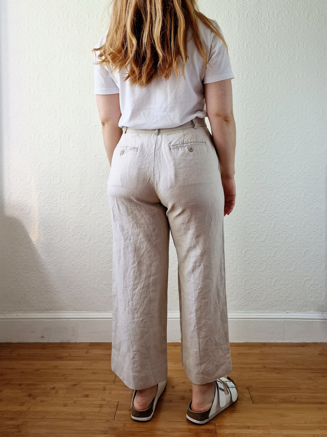 Oatmeal High Waisted Wide Leg Linen Trousers by GAP - S