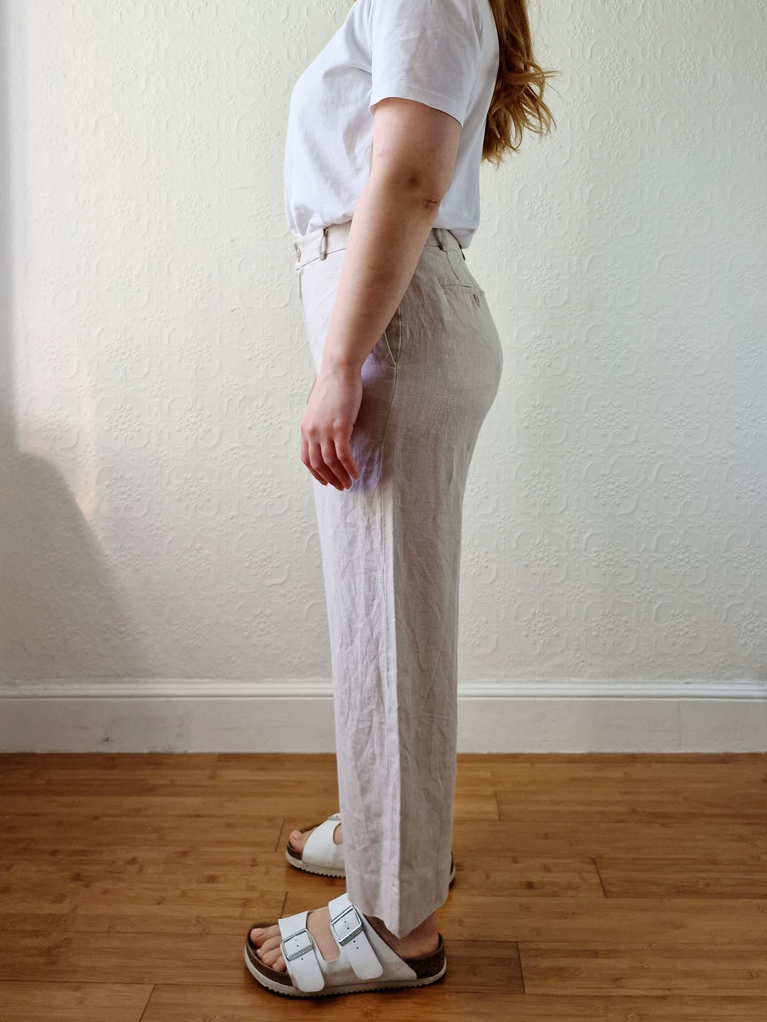 Oatmeal High Waisted Wide Leg Linen Trousers by GAP - S