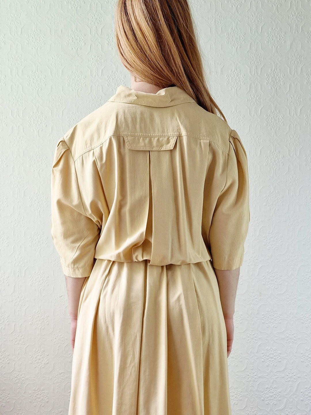 Vintage 80s Ochre Short Sleeve Shirt Dress - L/XL