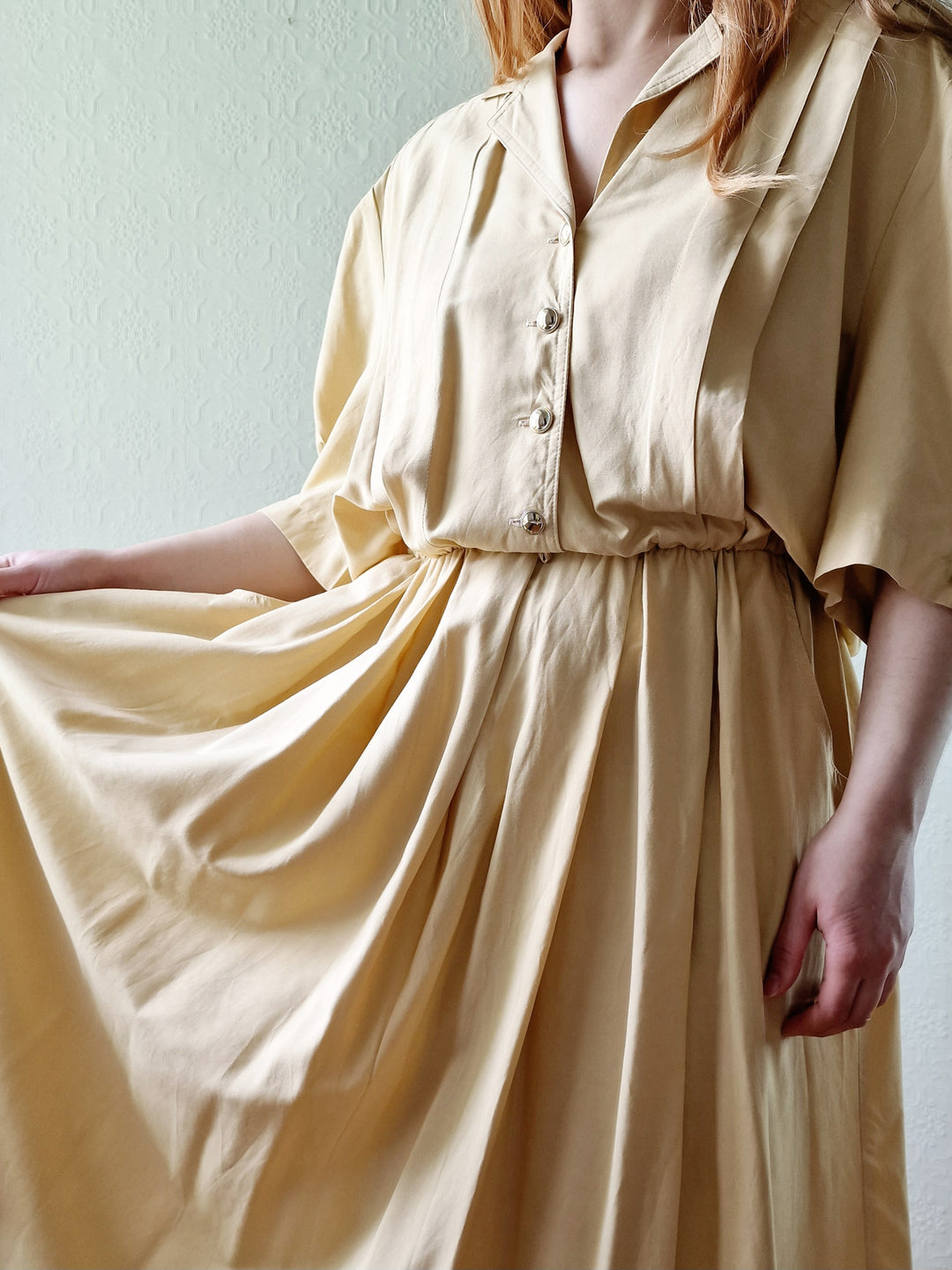 Vintage 80s Ochre Short Sleeve Shirt Dress - L/XL