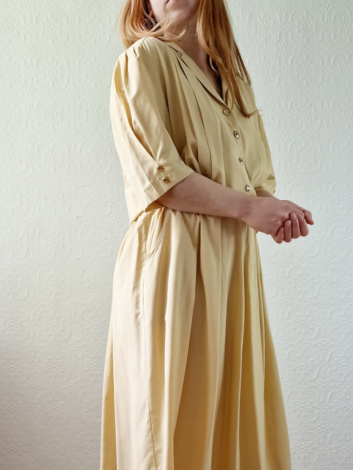 Vintage 80s Ochre Short Sleeve Shirt Dress - L/XL