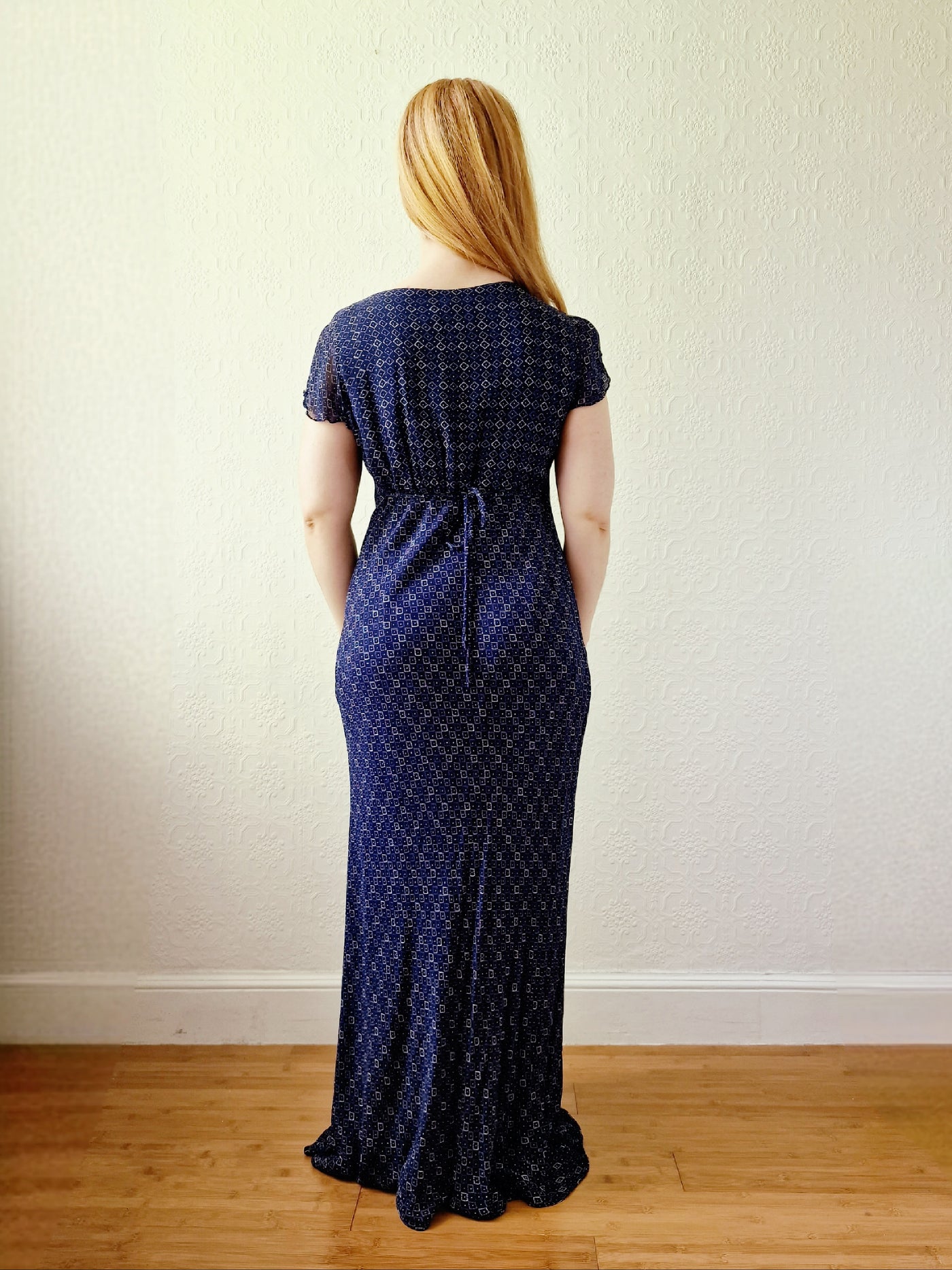 Vintage 90s Navy Blue Short Sleeve Maxi Dress - S/M