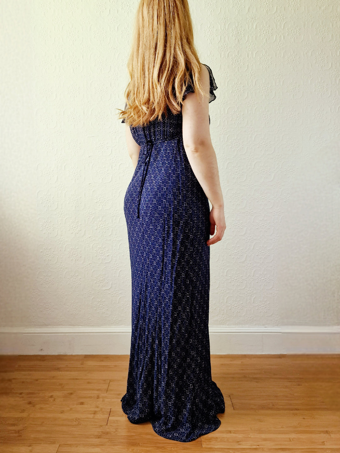 Vintage 90s Navy Blue Short Sleeve Maxi Dress - S/M