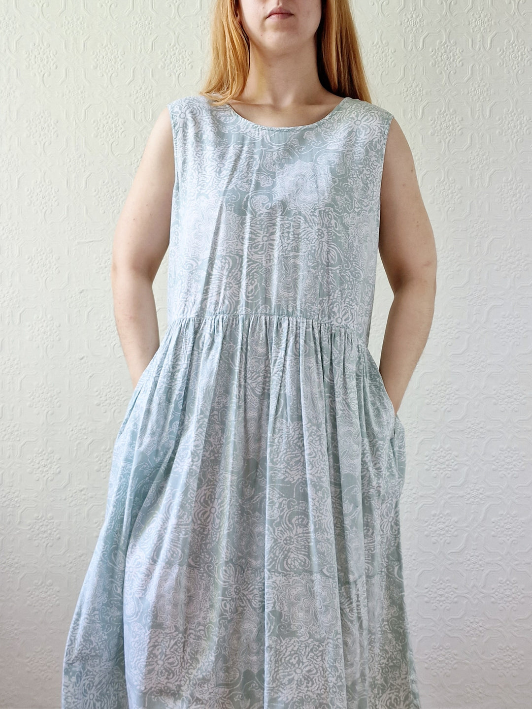 Vintage 90s Mint Sleeveless Patterned Dress - M