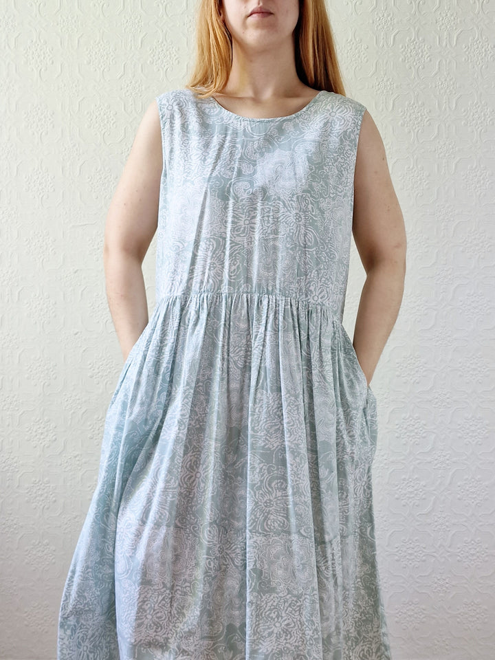 Vintage 90s Mint Sleeveless Patterned Dress - M