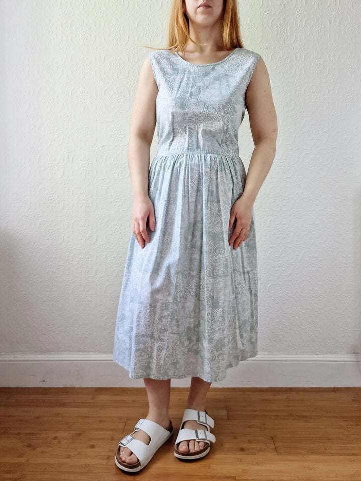 Vintage 90s Mint Sleeveless Patterned Dress - M