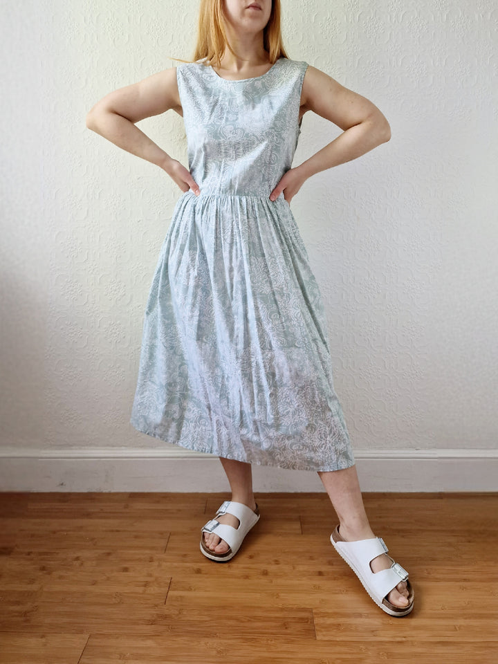 Vintage 90s Mint Sleeveless Patterned Dress - M