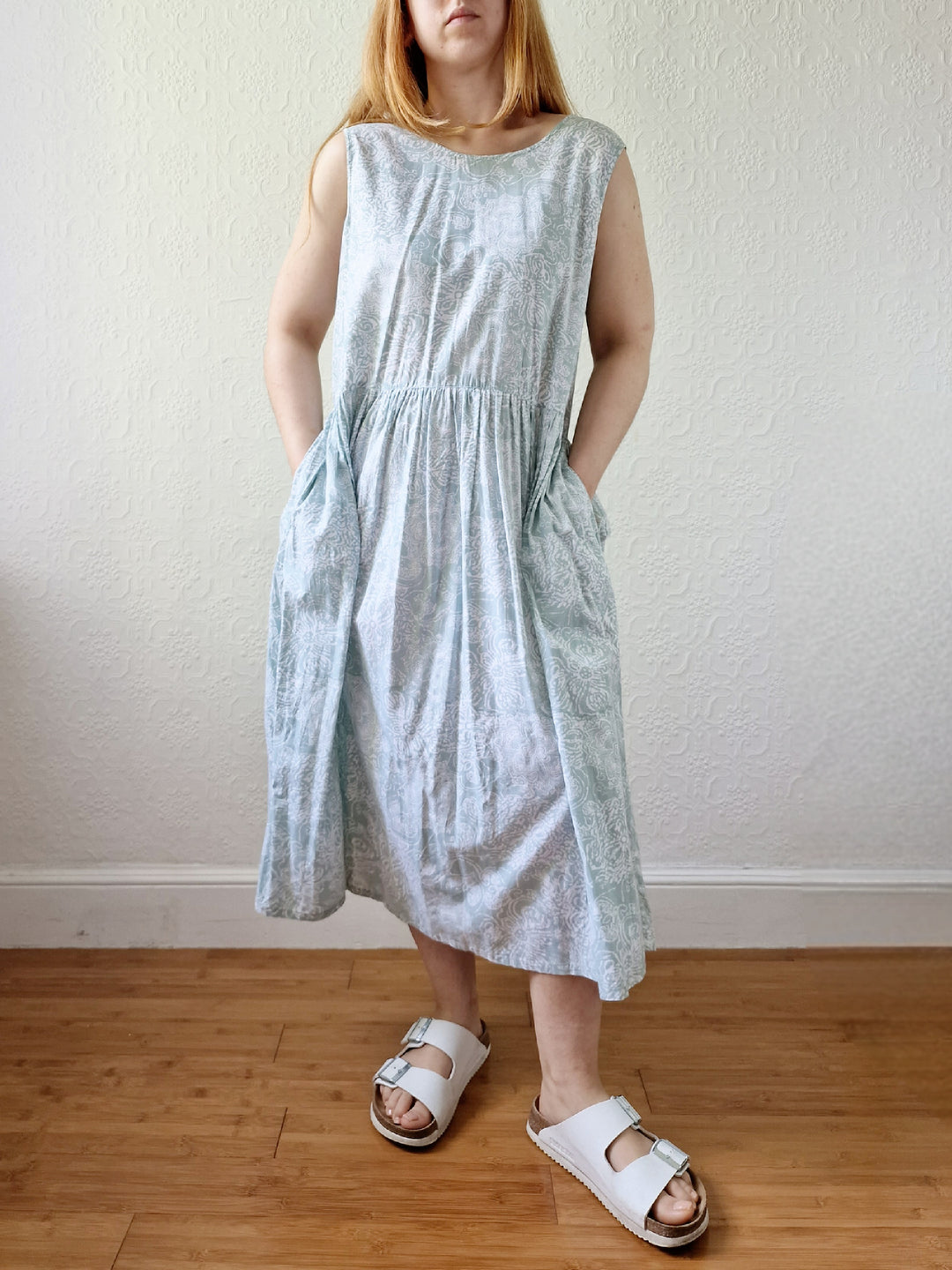 Vintage 90s Mint Sleeveless Patterned Dress - M