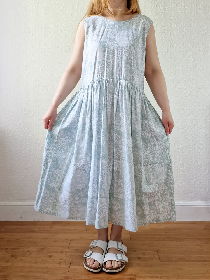 Vintage 90s Mint Sleeveless Patterned Dress - M