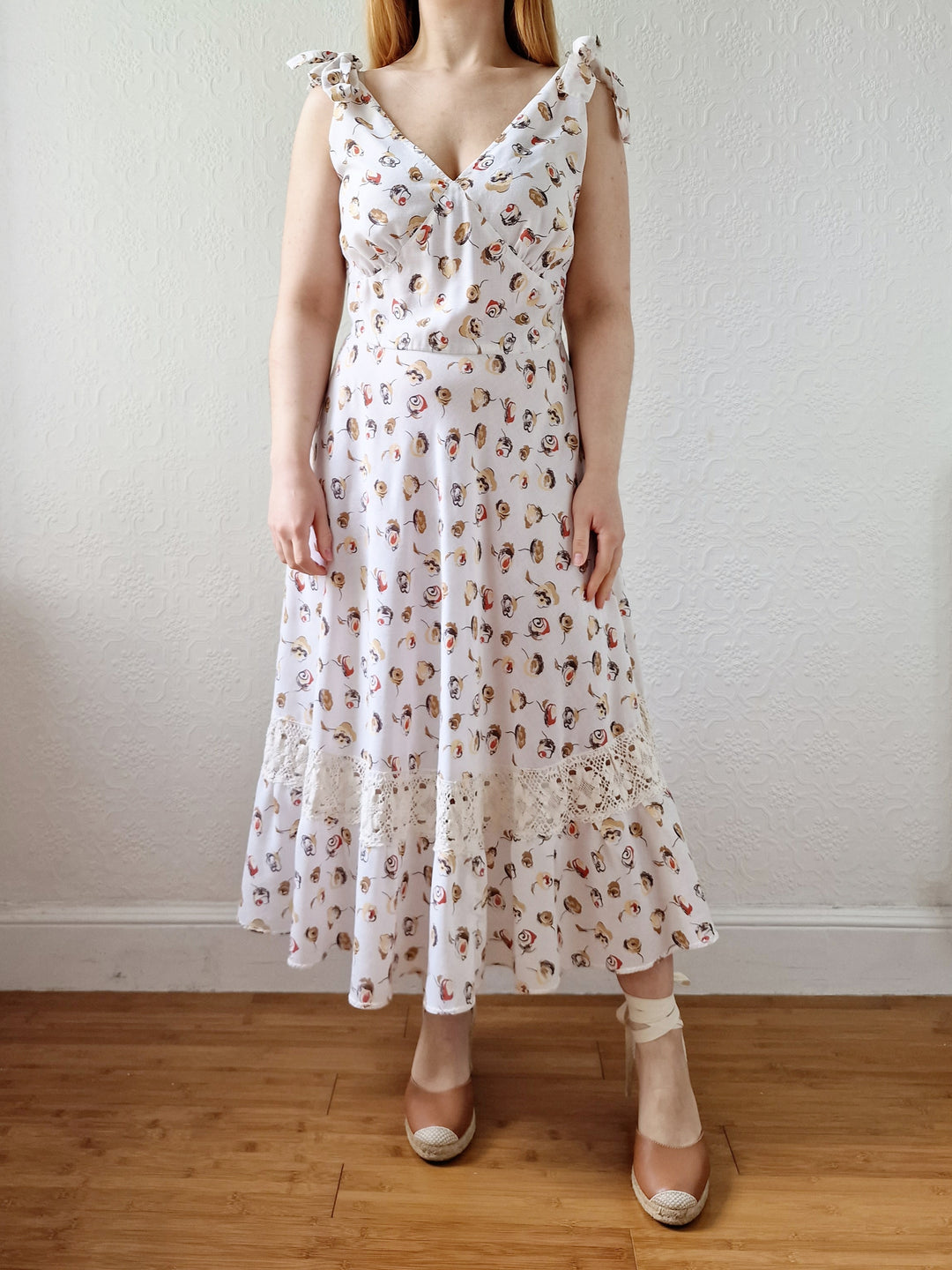 Vintage Handmade Cream Sleeveless Sundress with Crochet Detail - M/L