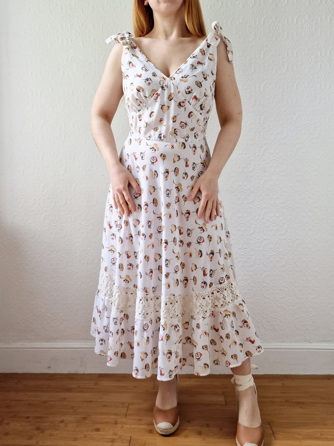 Vintage Handmade Cream Sleeveless Sundress with Crochet Detail - M/L